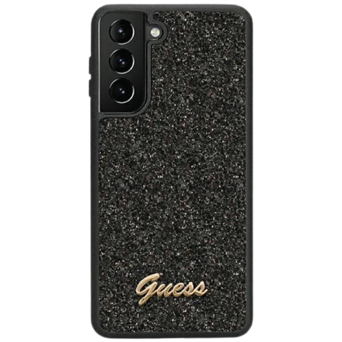 Plastové puzdro Guess na Samsung Galaxy S23 5G S911 GUHCS23SHGGSHK Fixed Glitter čierne