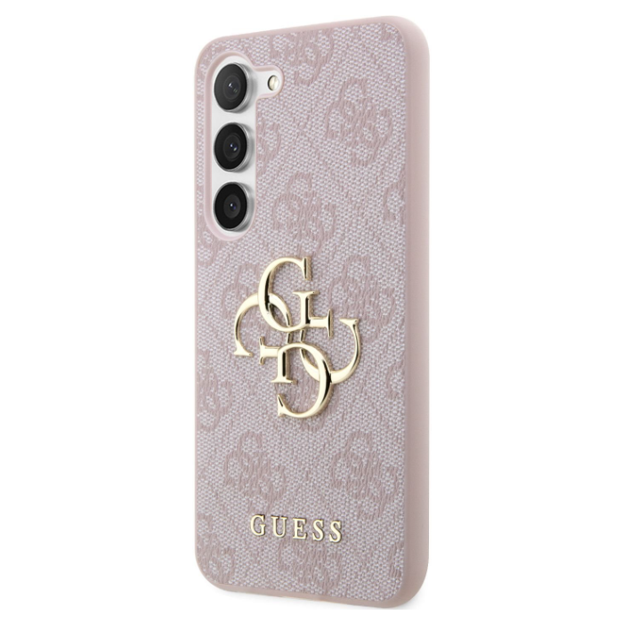 Plastové puzdro Guess na Samsung Galaxy S23 5G S911 GUHCS23S4GMGPI PU 4G Metal Logo ružové
