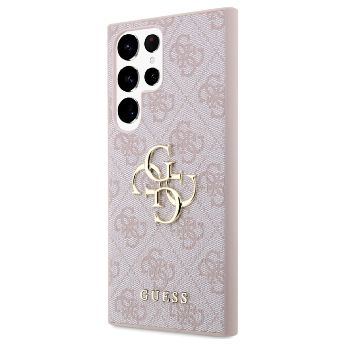 Plastové puzdro Guess na Samsung Galaxy S23 Ultra 5G S918 GUHCS23L4GMGPI PU 4G Metal Logo ružové