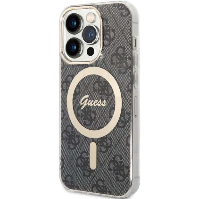 Plastové puzdro Guess na Apple iPhone 14 Pro GUHMP14LH4STK 4G IML MagSafe čierne