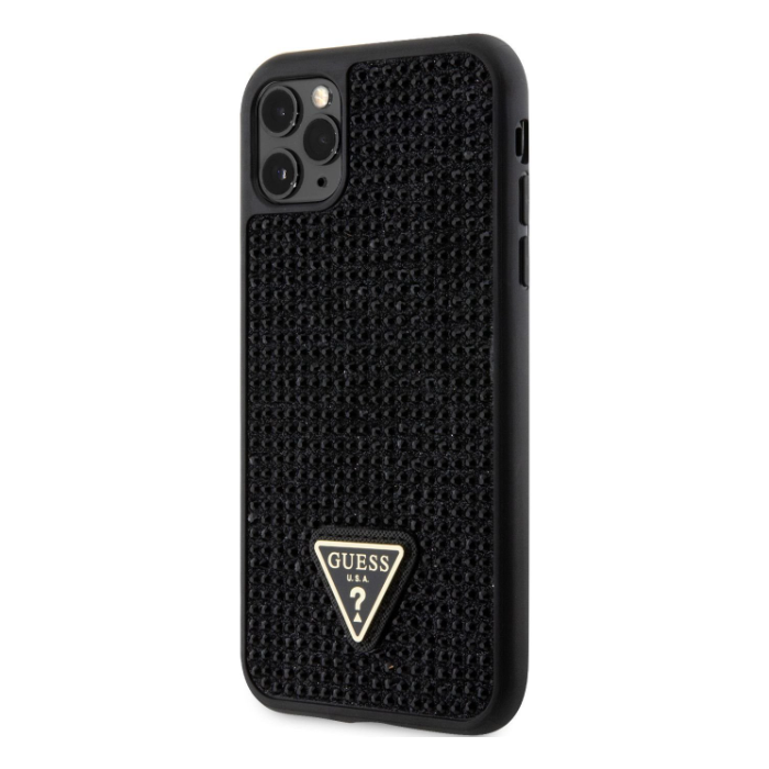 Plastové puzdro Guess na Apple iPhone 11 Pro GUHCN58HDGTPK Rhinestones Triangle Metal Logo čierne