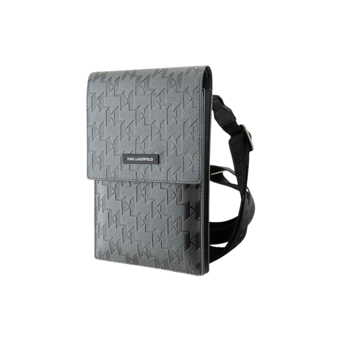 Univerzálne puzdro Karl Lagerfeld na smartfón KLWBSAMSMG Saffiano Monogram Wallet Phone Bag Silver