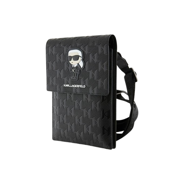 Univerzálne puzdro Karl Lagerfeld na smartfón KLWBSAKHPKK Saffiano Monogram Wallet Phone Bag Ikonik NFT čierne