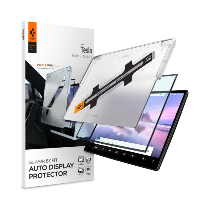 Tvrdené sklo na Tesla model X 2022/model S 2021 Spigen GLASS.tR EZ FIT čierne