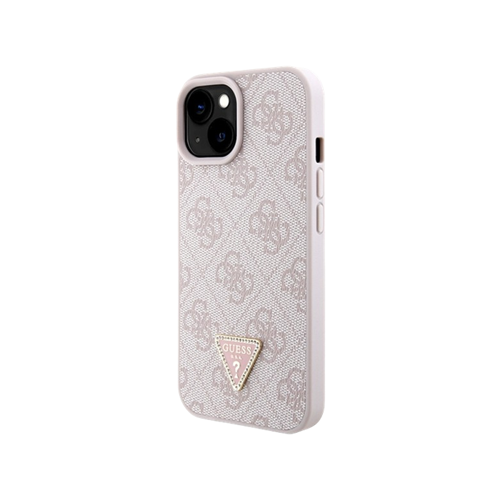 Plastové puzdro Guess na Apple iPhone 15 GUHCP15SP4TDSCPP PU 4G Strass Triangle Metal Logo ružové