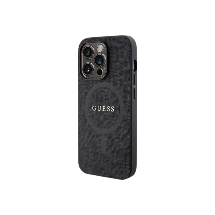 Plastové puzdro Guess na Apple iPhone 15 Pro Max Saffiano MagSafe čierne