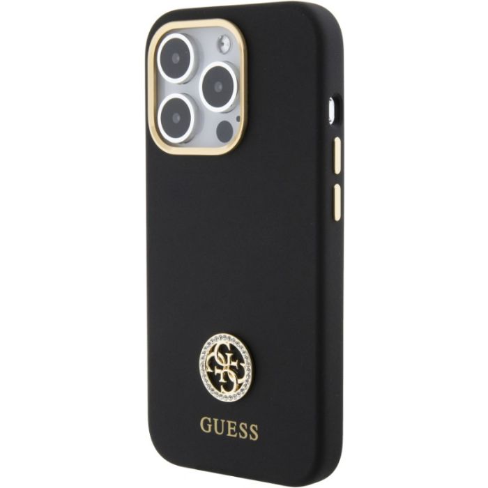Guess Liquid Silicone 4G Strass Metal Logo Apple iPhone 15 Pro GUHCP15LM4DGPK Black