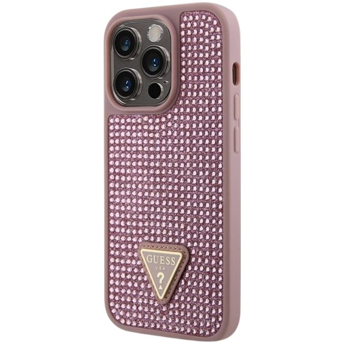 Guess Rhinestones Triangle Metal Logo Apple iPhone 15 Pro Max GUHCP15XHDGTPP Pink