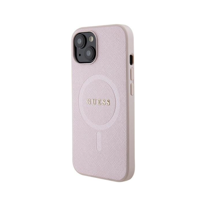 Plastové puzdro Guess na Apple iPhone 15 GUHMP15SPSAHMCP Saffiano MagSafe ružové