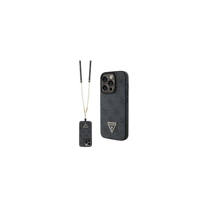 Guess PU 4G Strass Triangle Metal Logo + Crossbody Apple iPhone 15 Pro GUHCP15LP4TDSCPK Black