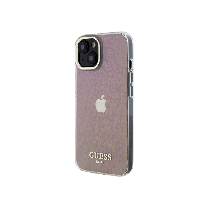 Plastové puzdro Guess na Apple iPhone 15 GUHCP15SHDECMP IML Faceted Mirror Disco Iridescent ružové