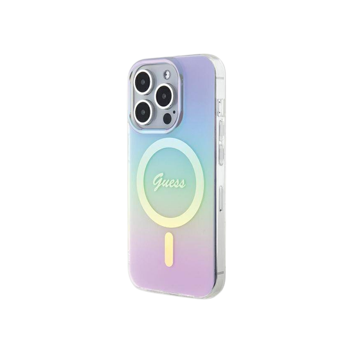 Plastové puzdro Guess na Apple iPhone 15 Pro Max GUHMP15XHITSU IML Iridescent MagSafe fialové