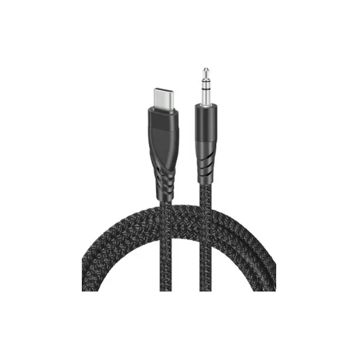 Kábel Sturdo USB-C/3.5mm, 1m, opletený, čierny