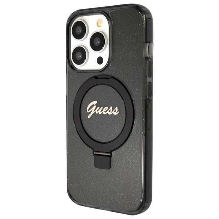 Guess IML Ring Stand Glitter MagSafe Apple iPhone 15 Pro Max GUHMP15XHRSGSK Black