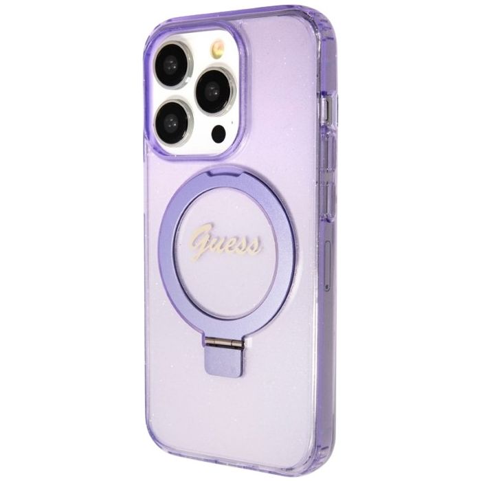 Guess IML Ring Stand Glitter MagSafe Apple iPhone 15 Pro GUHMP15LHRSGSU Purple