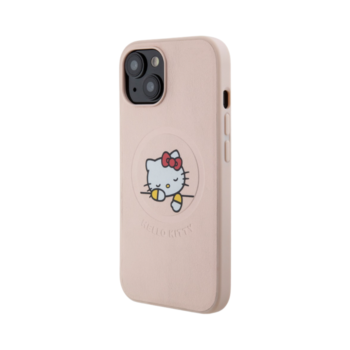 Plastové puzdro Hello Kitty na Apple iPhone 15 HKHMP15SPMHSKP PU Kitty Asleep Logo MagSafe ružové
