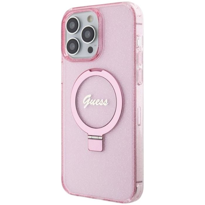 Guess IML Ring Stand Glitter MagSafe Apple iPhone 15 Pro Max GUHMP15XHRSGSP Pink