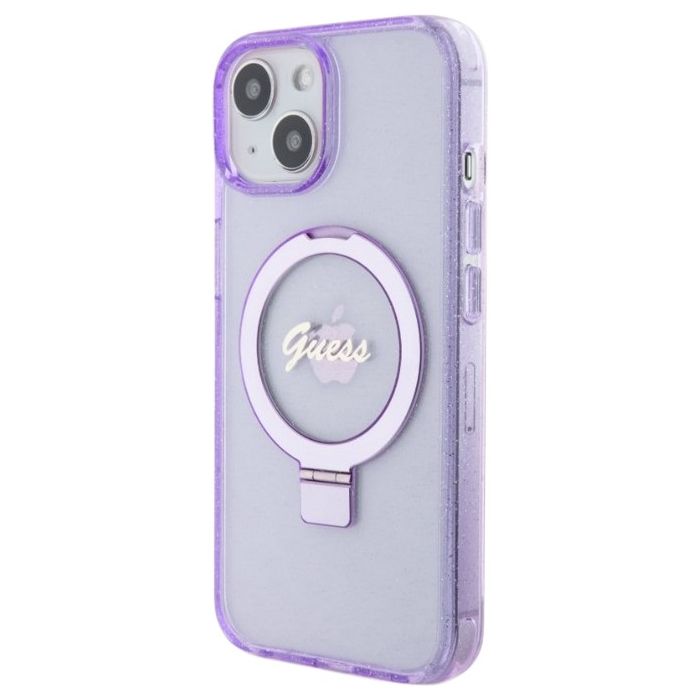 Guess IML Ring Stand Glitter MagSafe Apple iPhone 15 Plus GUHMP15MHRSGSU Purple