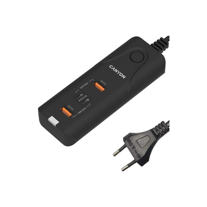 Canyon H-10, univerzálna nabíjačka do steny, 2xUSB-A, 2xUSB-C, 40W, Smart IC, prepäťová ochrana, čierna