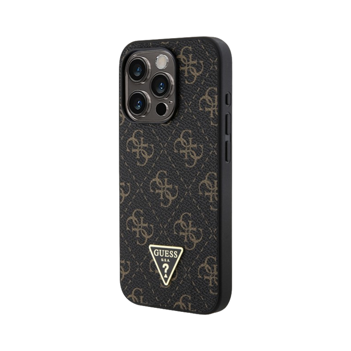 Plastové puzdro Guess na Apple iPhone 15 Pro GUHCP15LPG4GPK PU Leather 4G Triangle Metal Logo čierne