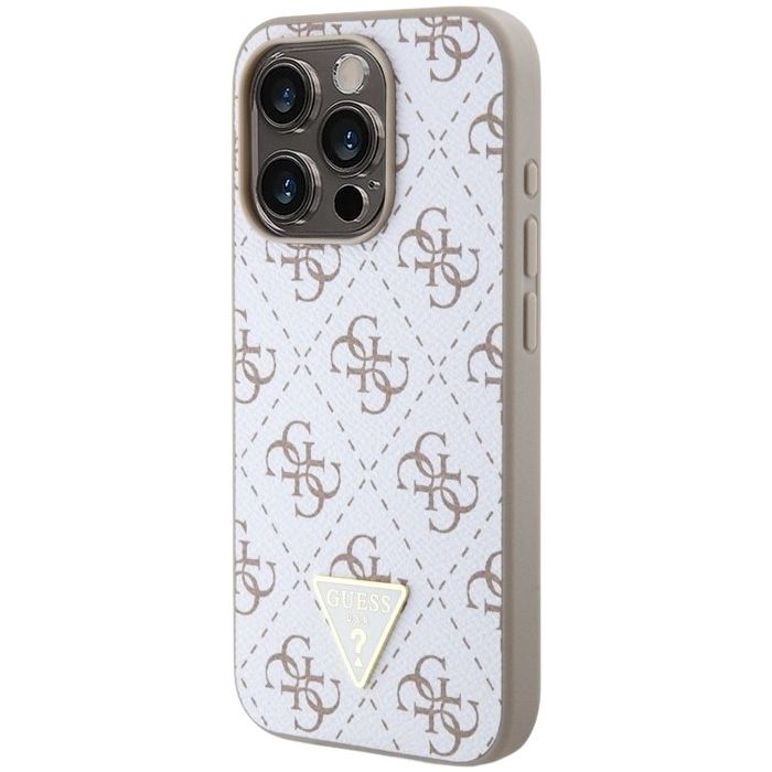 Guess PU Leather 4G Triangle Metal Logo Apple iPhone 15 Pro GUHCP15LPG4GPH White