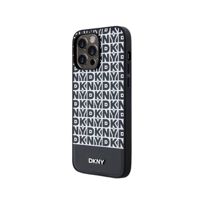 DKNY PU Leather Repeat Pattern Bottom Stripe MagSafe Apple iPhone 15 Pro DKHMP15LPSOSPK Black