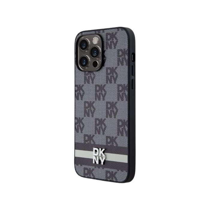 DKNY PU Leather Checkered Pattern and Stripe Apple iPhone 15 Pro DKHCP15LPCPTSSK Black