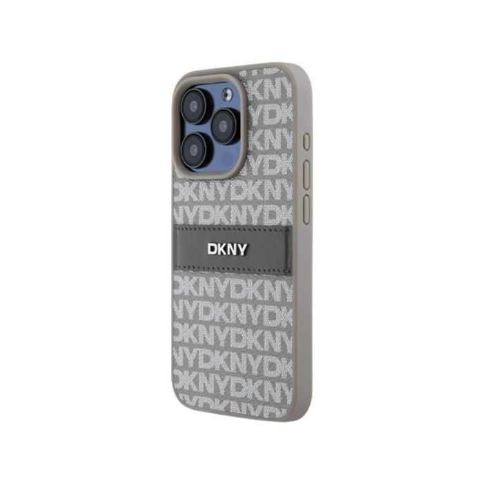 DKNY PU Leather Repeat Pattern Tonal Stripe Apple iPhone 15 Pro DKHCP15LPRTHSLE Beige