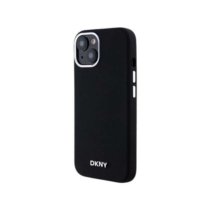 DKNY Liquid Silicone Silver Metal Logo MagSafe Apple iPhone 15 DKHMP15SSMCHLK Black