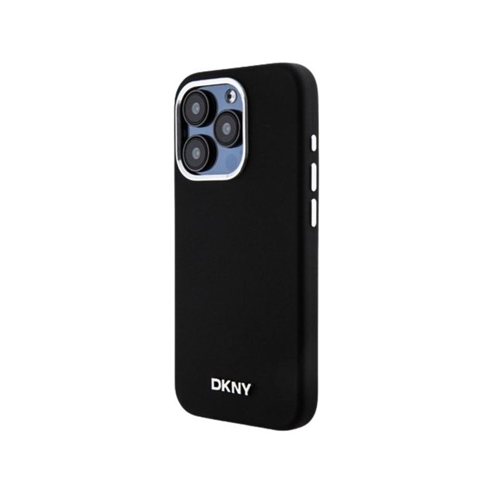 DKNY Liquid Silicone Silver Metal Logo MagSafe Apple iPhone 15 Pro DKHMP15LSMCHLK Black