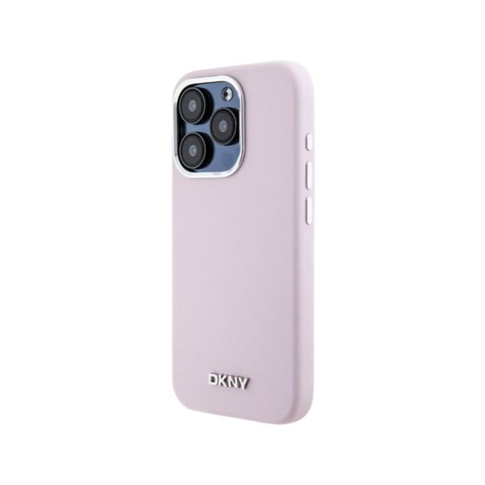 DKNY Liquid Silicone Silver Metal Logo MagSafe Apple iPhone 15 Pro DKHMP15LSMCHLP Pink
