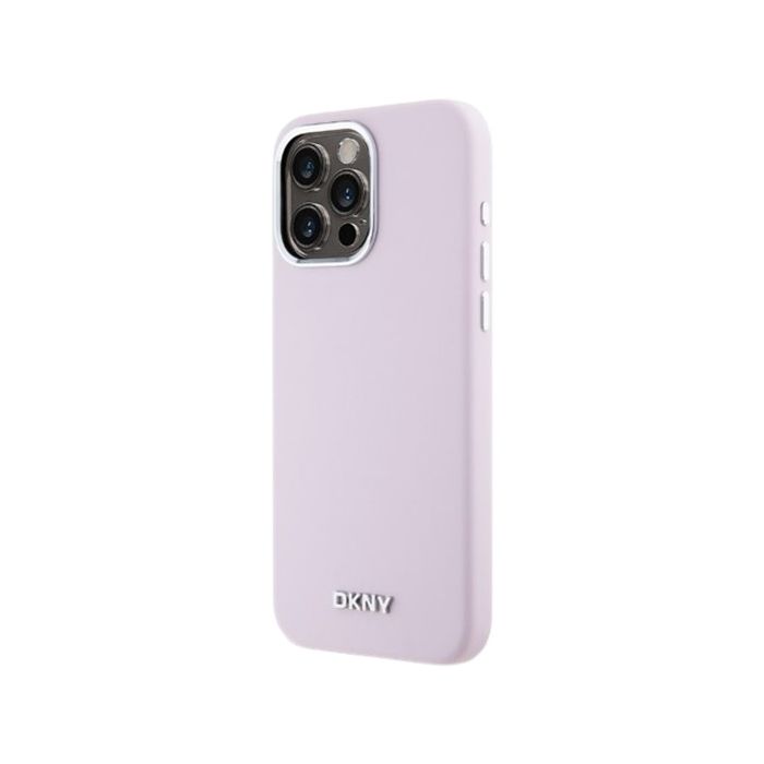 DKNY Liquid Silicone Silver Metal Logo MagSafe Apple iPhone 15 Pro Max DKHMP15XSMCHLP Pink