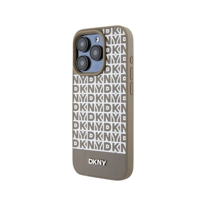 DKNY PU Leather Repeat Pattern Bottom Stripe MagSafe Apple iPhone 14 Pro Max DKHMP14XPSOSPW Brown