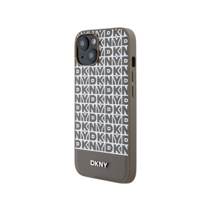 DKNY PU Leather Repeat Pattern Bottom Stripe MagSafe Apple iPhone 13 DKHMP13MPSOSPW Brown