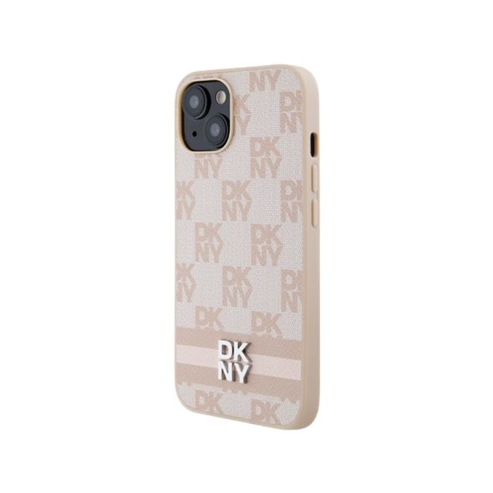 DKNY PU Leather Checkered Pattern and Stripe Apple iPhone 13 DKHCP13MPCPTSSP Pink