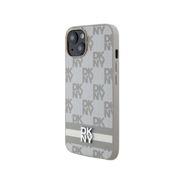 DKNY PU Leather Checkered Pattern and Stripe Apple iPhone 15 DKHCP15SPCPTSSE Beige