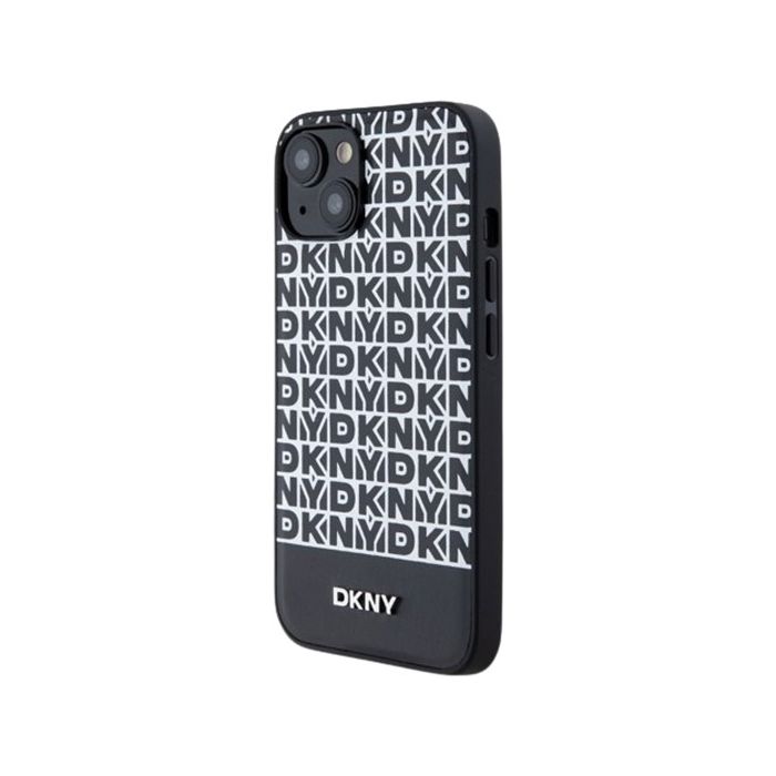 DKNY PU Leather Repeat Pattern Bottom Stripe MagSafe Apple iPhone 13 DKHMP13MPSOSPK Black