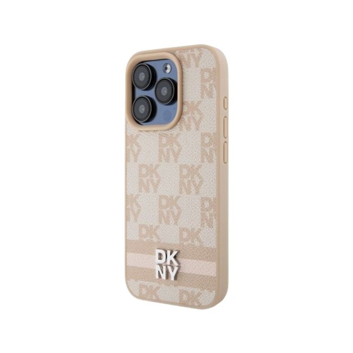 DKNY HC PU Checkered Pattern W Printed Stripes Apple iPhone 15 Plus DKHCP15MPCPTSSP Pink
