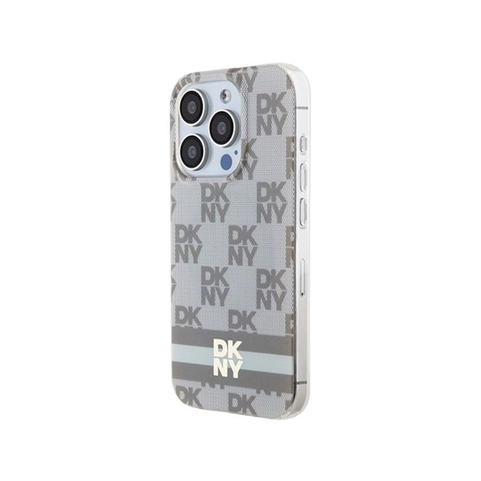 DKNY PC/TPU Checkered Pattern W Printed Stripes MagSafe Apple Phone 15 DKHMP15SHCPTSE Beige