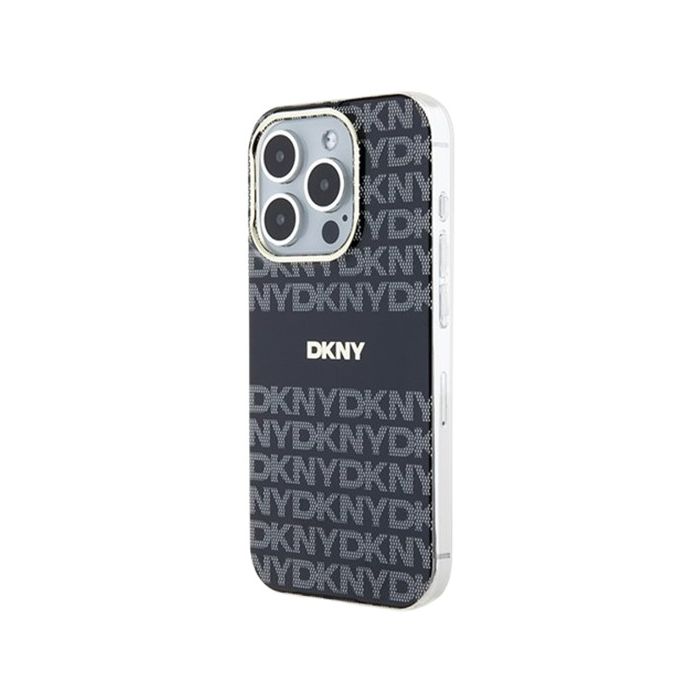 DKNY PC/TPU Repeat Texture Pattern W Stripe MagSafe Apple iPhone 15 Pro Max DKHMP15XHRHSEK Black