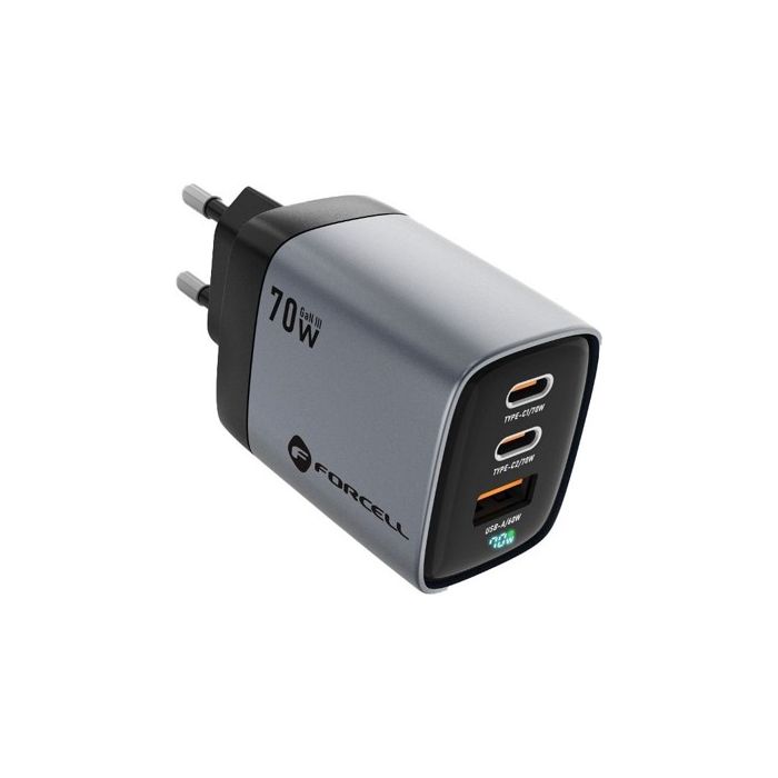 FORCELL F-ENERGY GaN III VT-37 LCD 2x TypeC+USB-A PD QC4.0 70W gray
