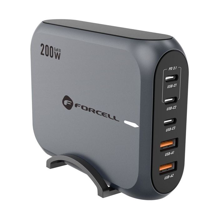 FORCELL F-ENERGY GaN III VT-51 3xTypeC+2xUSB-A PD QC4.0 SFC2.0 200W gray