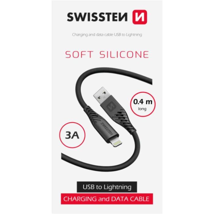 SWISSTEN SOFT SILICONE USB-A/LIGHTNING 3A 60W 0,4 M čierny