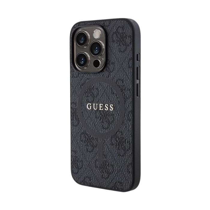 Guess PU Leather 4G Colored Ring MagSafe Apple iPhone 15 Pro GUHMP15LG4GFRK Black