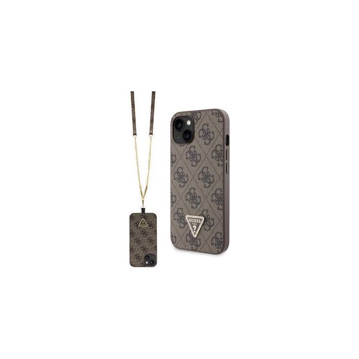 Guess PU 4G Strass Triangle Metal Logo + Crossbody Apple iPhone 15 GUHCP15SP4TDSCPW Brown