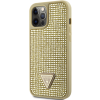 Plastové puzdro Guess na Apple iPhone 12 Pro Max GUHCP12LHDGTPD Rhinestones Triangle Metal Logo zlaté