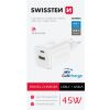 SWISSTEN GaN Travel Charger 1xUSB-C 45W PD + 1xUSB-A 18W QC biela