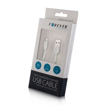 FOREVER Apple iPhone 5/6 lightning USB kábel biely silikónový plochý