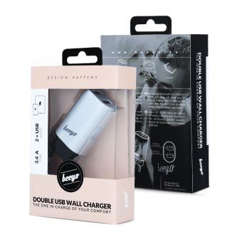 Beeyo travel charger 3,4A silver DOUBLE USB WALL CHARGER