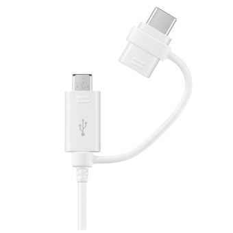 Kábel Samsung Combo EP-DG930DWE, USB-A na microUSB/redukcia USB-C, 1.5m, biely (Bulk)
